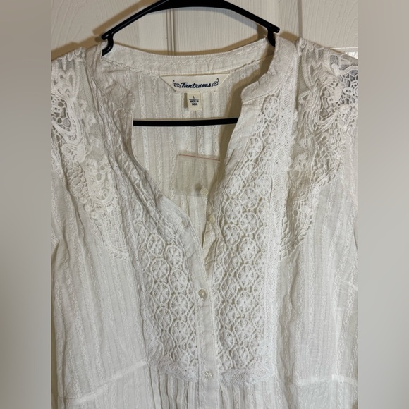 Tantrums lightweight white beachy boho peasant resortwear Lagenlook pop over top - Picture 3 of 10